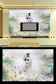 淡雅荷花电视背景墙