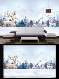 麋鹿山水电视背景墙