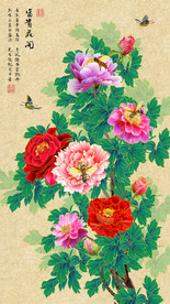 原创玄关高清手绘牡丹装饰画壁画