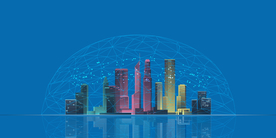 城市天际线大数据通信网络矢量图