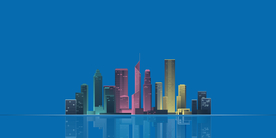 城市天际线摩天大楼建筑矢量图