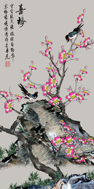 原创玄关高清手绘梅花喜鹊装饰画
