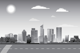 矢量图灰度城市天际线建筑与马路