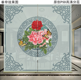 新中式富贵牡丹垂帘装饰画