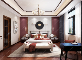 新中式卧室模型效果图