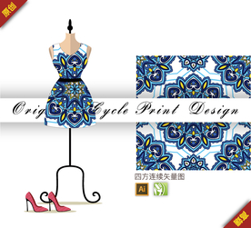 欧式几何对称花卉四方连续