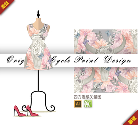 传统牛头骨菊花四方连续