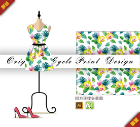 矢量热带雨林棕蒲四方连续