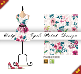 矢量海棠桃金娘四方连续