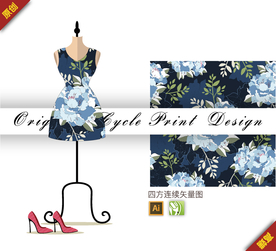 传统素雅西府海棠四方连续