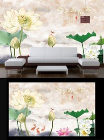 大理石荷花电视背景墙
