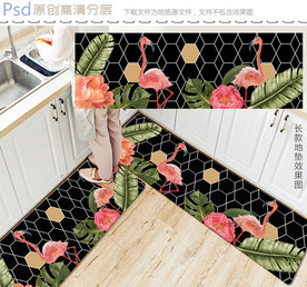 热带植物火烈鸟长款地垫设计