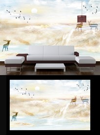 大理石麋鹿电视背景墙