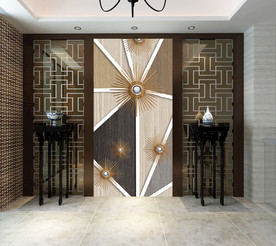 几何木纹玄关背景墙