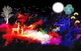 浮雕彩绘山水画