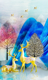 轻奢发财鹿装饰画玄关