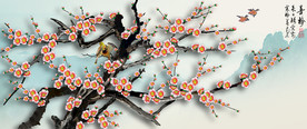原创手绘梅花装饰画背景墙