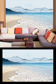 沙滩风景电视背景墙