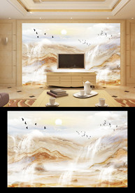 纹理山水电视背景墙