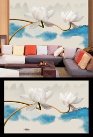 禅意荷花电视背景墙