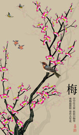 原创玄关手绘梅花花鸟装饰画壁画
