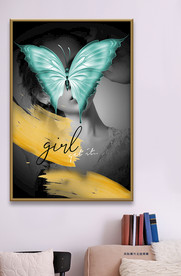 个性英文蝴蝶女孩装饰画