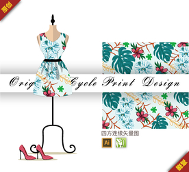 矢量棕蒲夹竹桃四方连续