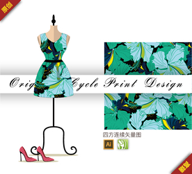 矢量清新木芙蓉四方连续