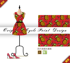 矢量菠萝水果线条四方连续