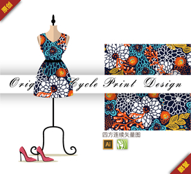 传统茉莉花山茶花四方连续