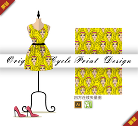 矢量女性头像唯美四方连续