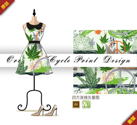 抽象涂鸦奔驰树叶四方连续