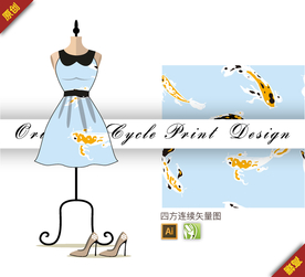 矢量简约复古鲤鱼四方连续