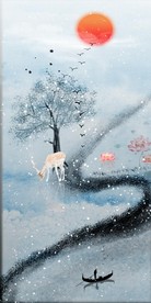 原创手绘写意山水玄关装饰画