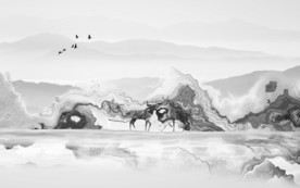 奢华新灰色山水画 tif分层