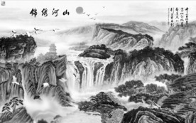 中国风灰色山水新画 tif分层