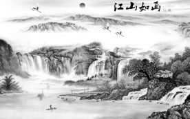 中式新灰色山水画 tif分层