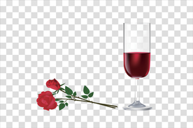 矢量图一杯红酒杯和红色玫瑰花