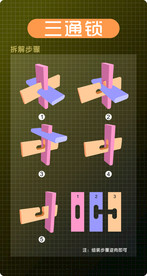 鲁班锁三通锁解法步骤示意图