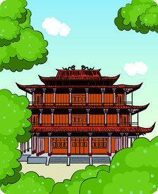 福建闽清矢量手绘古代建筑