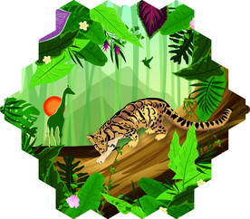 矢量卡通丛林中的豹子