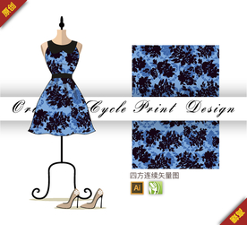 传统单色牡丹四方连续