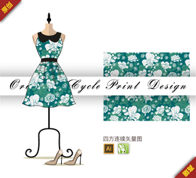 矢量茉莉花牡丹四方连续