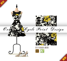 传统中国风六月雪四方连续