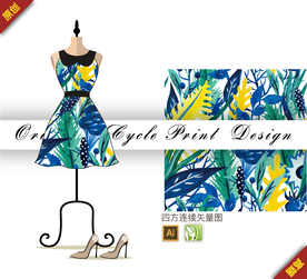 清新树叶草丛四方连续