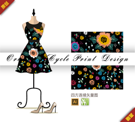 抽象海棠菊花四方连续