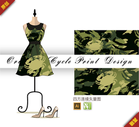 抽象螃蟹迷彩色块四方连续