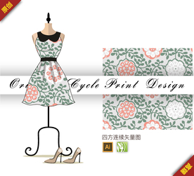 抽象简约金花茶四方连续