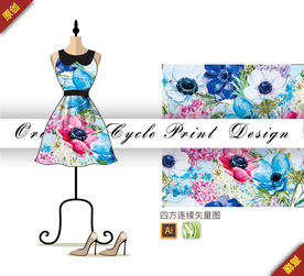 传统金花茶水仙四方连续