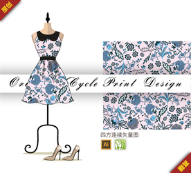 矢量山茶花长寿花四方连续